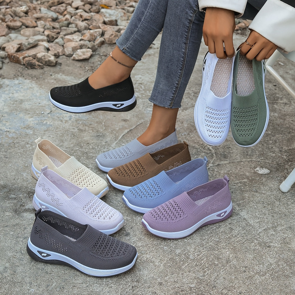 Women's Lightweight Breathable Slip-On Sneakers with Cushioned Sole
