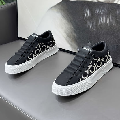 2025 New Men's Spring Slip-On White Sneakers, Breathable Casual Shoes with Embroidered Print, Trendy Footwear - ayq