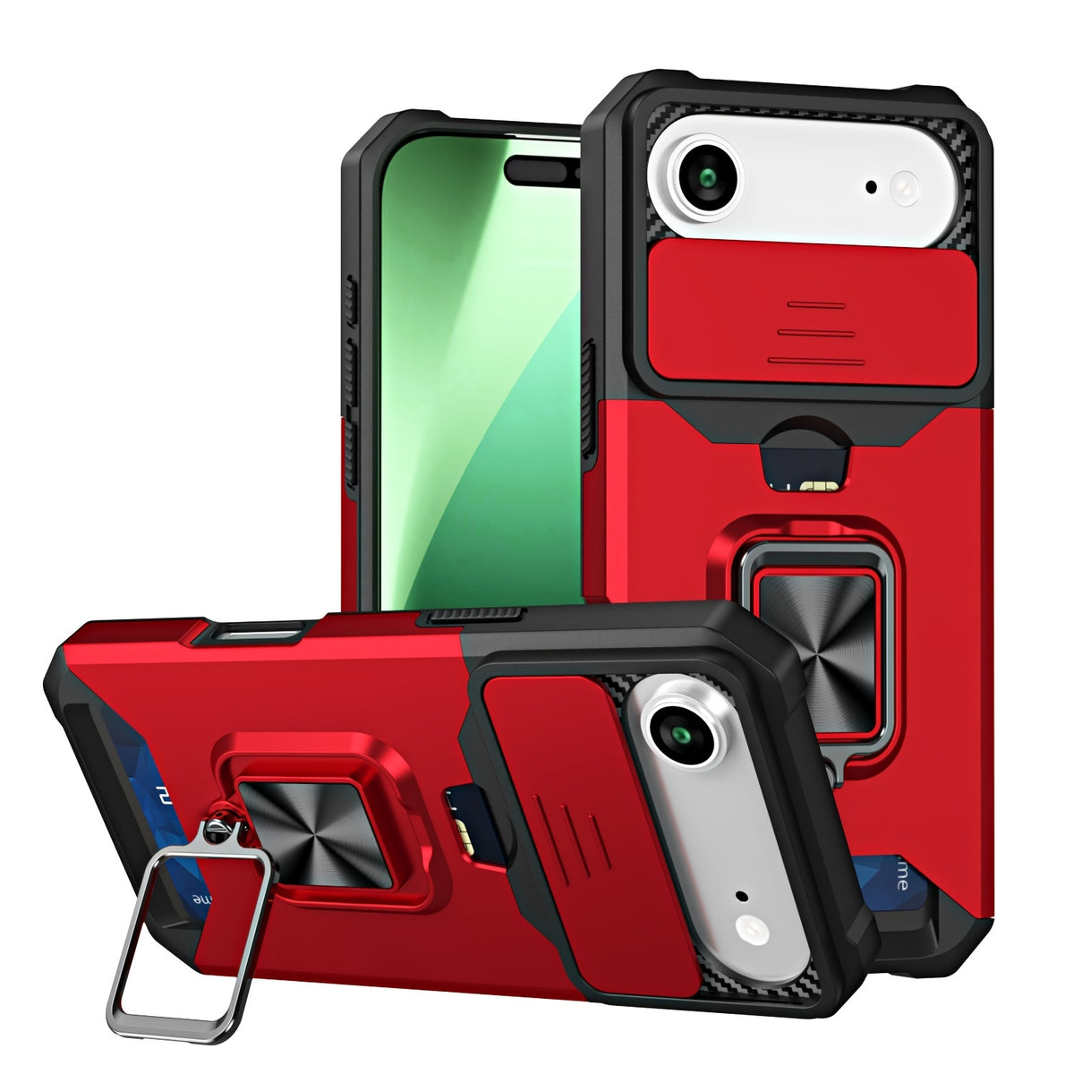 Retro PVC Phone Case with Sliding Camera Slot and Ring Stand