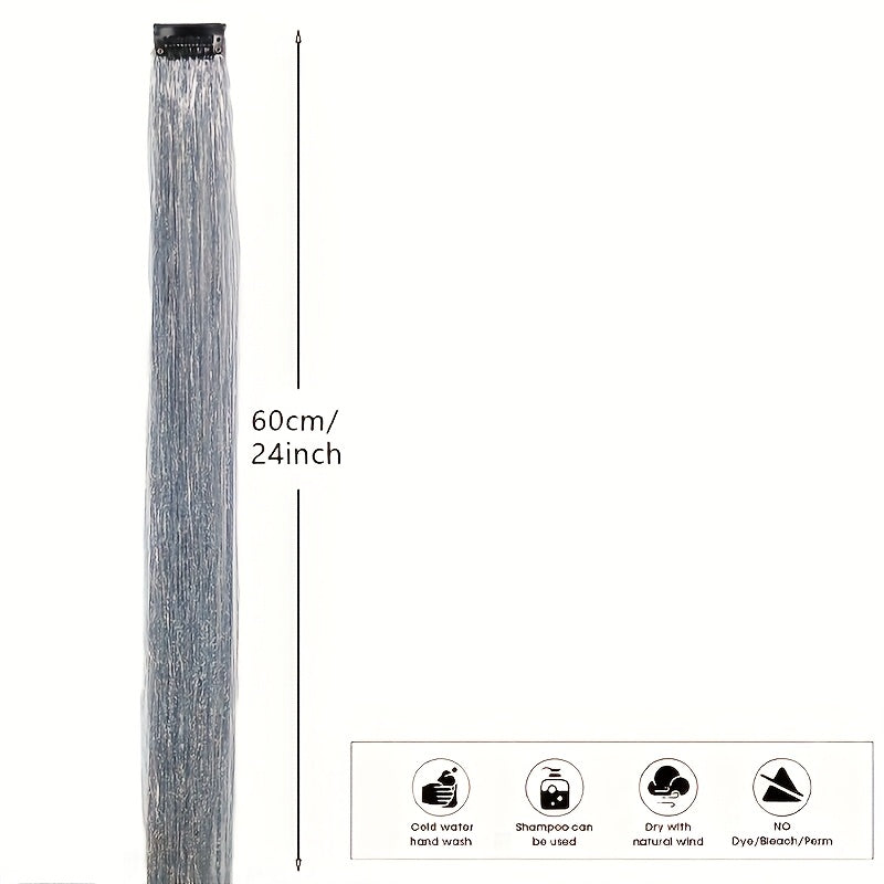 60.96cm Glitter Hair Tinsel Extensions Clips - Heat-Resistant Shiny Fairy Hair Accessories for Women, Vibrant Multicolor Strands, Perfect for Christmas Gifts & All Ages, Festive Hairpiece, Festive Hairpiece | Vibrant Hairpiec