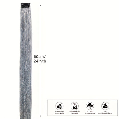 60.96cm Glitter Hair Tinsel Extensions Clips - Heat-Resistant Shiny Fairy Hair Accessories for Women, Vibrant Multicolor Strands, Perfect for Christmas Gifts & All Ages, Festive Hairpiece, Festive Hairpiece | Vibrant Hairpiec