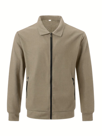 Men's Plain Waffle Zipper Jacket Casual Daily Fashion
