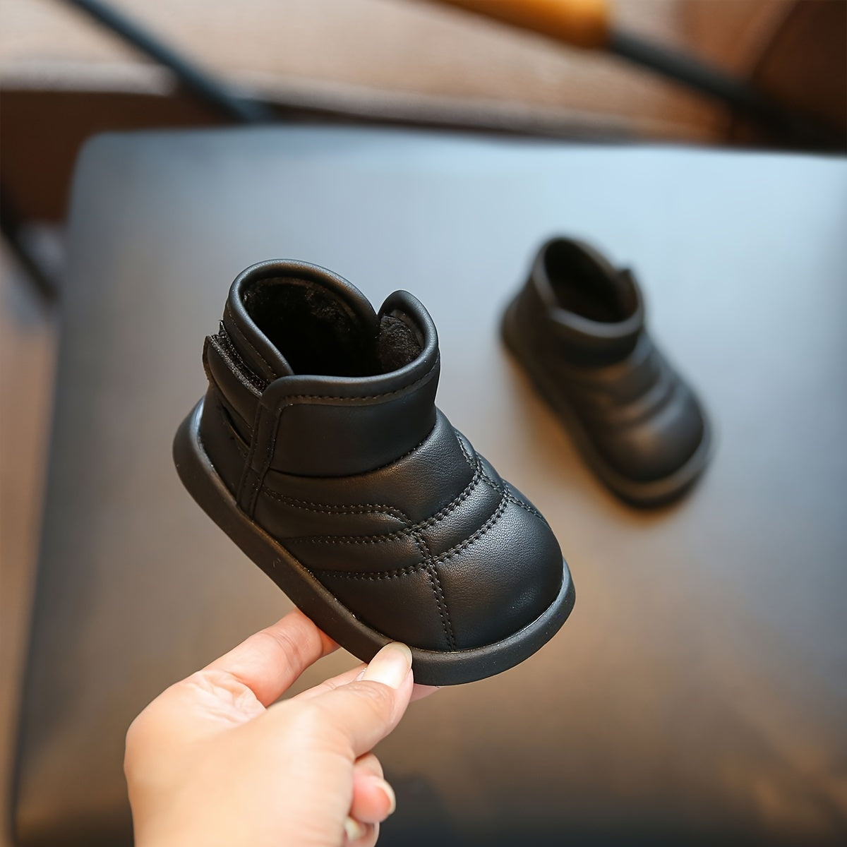 Cozy Fleece-Lined Toddler Girls' Winter Boots - Soft Sole, Ankle High with Hook-and-loop Fastener Closure, Casual Snow Boots for Baby and Toddler Walking Shoes, Black and Cream Options