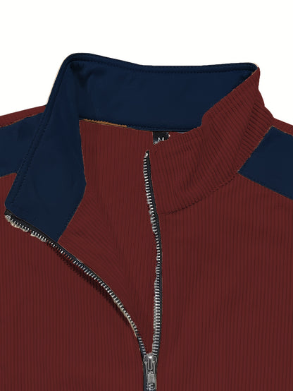 Men'S Long Sleeve Patchwork Fashion Warm Jacket, Corduroy Long Sleeve Warm Coat with Zipper Stand Collar Long Sleeve Casual Comfortable Autumn and Winter Style