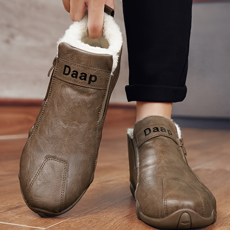 Men'S Winter Snow Boots with Side Zipper - Slip-On Ankle Boots, Non-Slip Rubber Sole, Warm Insulated Footwear for Cold Weather, Casual & Outdoor Activities, Winter Boots For Men, Cold Weather Footwear, Cold Weather Wear, Fabr