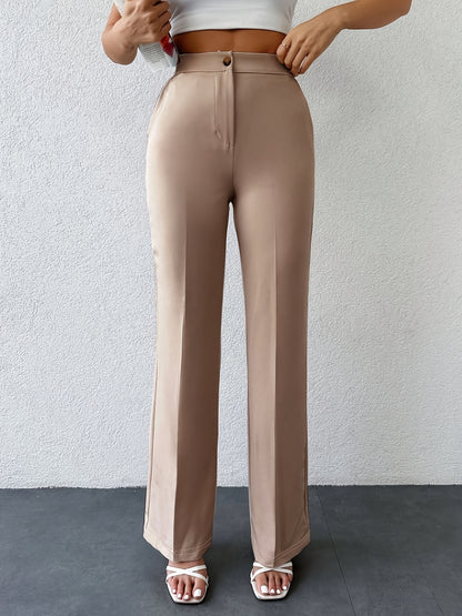 Elegant Women's Solid Color Wide-Leg Pants - High Waist, Straight Leg, Polyester Blend, Machine Washable - Perfect for Fall/Winter, Long Pants