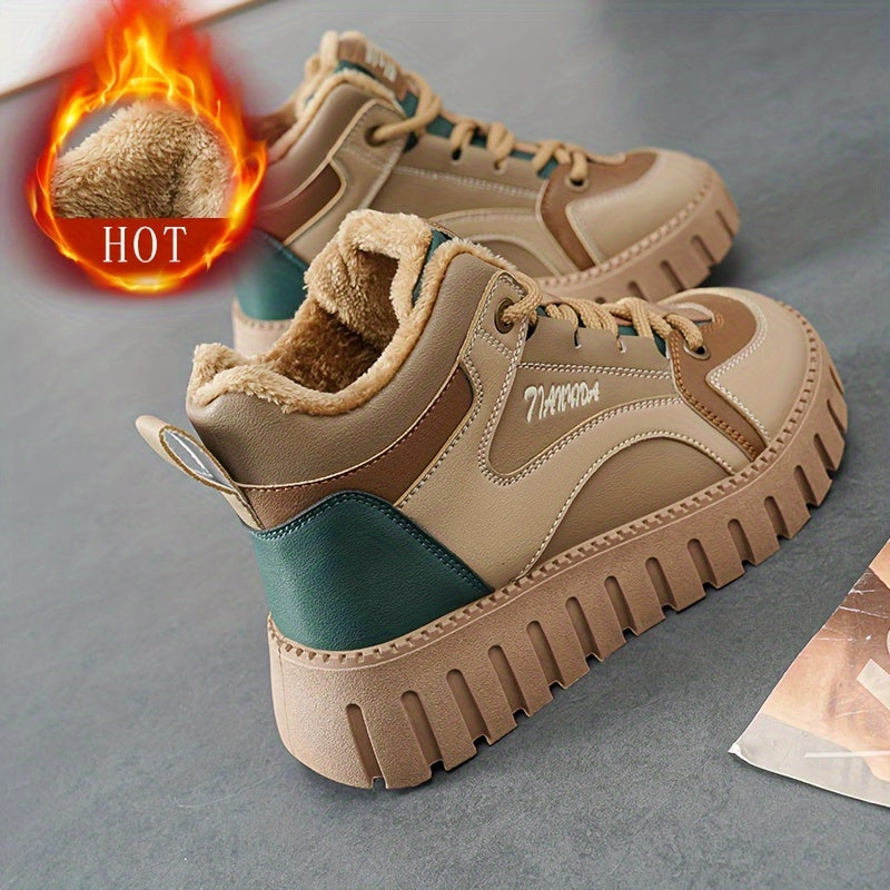 Կանացի ձմեռային ջերմային ձնագնացքներ, բրդյա երեսպատմամբ, բարձրացնող հարթակով, հաստ ներբանով, հարմարավետ, կապերով, միջին բարձրության խողովակաձև ճտքակոշիկներ: