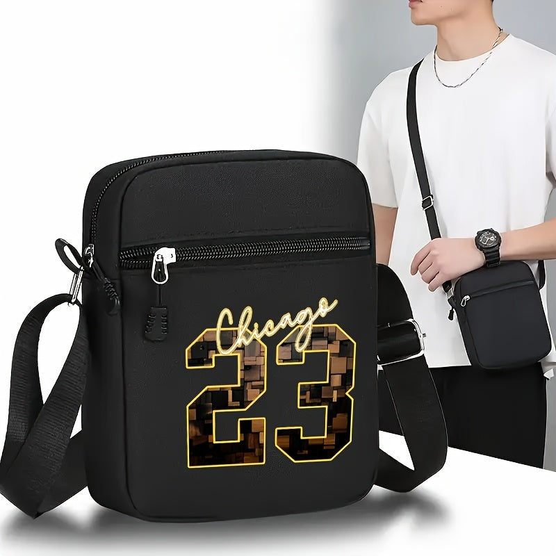 2pcs Chicago 23 Golden Print Baseball Cap & Crossbody Bag Set - Adjustable Snapback Hat with Black Mesh Back, Streetwear Style for Outdoor Sports, Casual Wear - Perfect Gift for Men, Chicago 23 Logo, Mesh Back Hat, Urban Fash