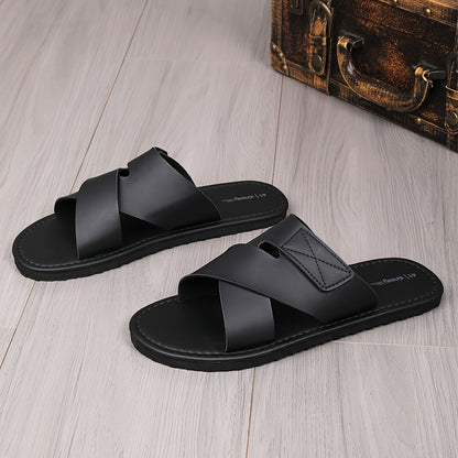Men's Casual British Style Flat-Soled PU Slippers