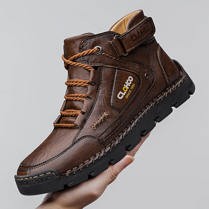 Men's Retro High-Top Casual Ankle Boots with Buckle & Lace-Up