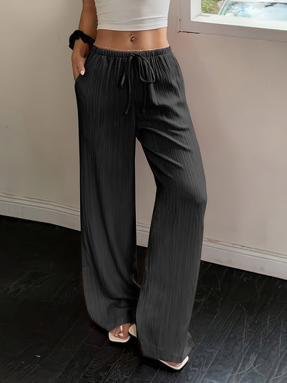 Women's Casual Wide Leg Pants with Elastic Waist and Pockets