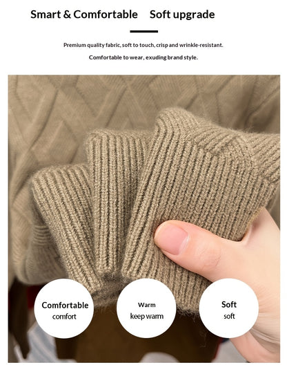 KATMARO ասեղնագործված սվիտեր տղամարդկանց համար, կլոր վզնոցով, տաք աշնանային և ձմռան համար, խիտ բրդյա, կիսաբարձր օձիքով հիմք, Shengyida-ի առօրյա տղամարդու հագուստ