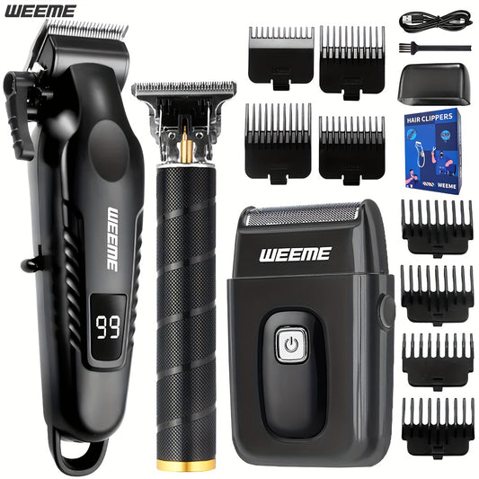 WEEME 2pcs/3pcs Electric Hair Clipper, Beard Trimmer, And Shaver Set with Professional Alloy Blade, USB Rechargeable, Featuring LCD Display. an Ideal Gift for Father'S Day, Birthdays, Or a Delightful Surprise for Husbands, Da