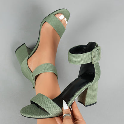 Women's Open Toe High Block Heel Sandals with Adjustable Ankle Strap