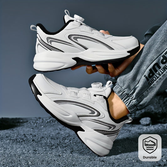 Men's Warm Fleece-Lined Casual Running Shoes - Stylish Black with Blue & Turquoise Accents, Durable Rotating Buckle Closure, Comfortable Non-Slip Sole for Hiking & Outdoor Activities, Fall/Winter