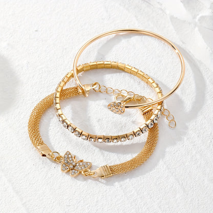 Vintage Elegant Rhinestone Butterfly Tennis Bracelet Set for Women