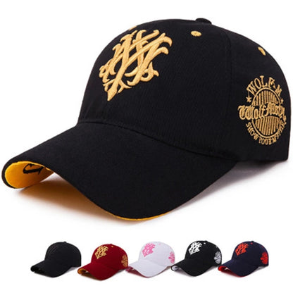Men's Embroidered Letter Baseball Cap - Adjustable Snapback, Sun Protection, Rayon, Black with Golden Embroidery, Casual Sport Hat for All Seasons