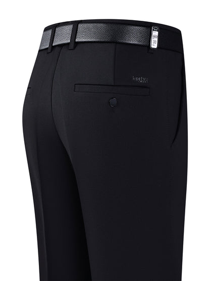 [Lightweight Design] Men's High-Waist Stretch Dress Pants - Wrinkle-Resistant, Dark Blue Business Casual with Pockets, Straight Leg Fit for Spring/Fall