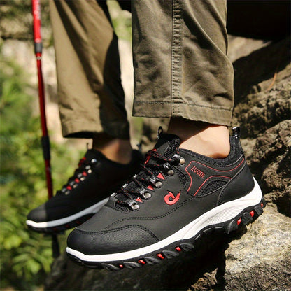 PLUS SIZE Men's Durable Lace Up Hiking Boots, Comfy Non Slip Soft Sole Shoes For Men's Outdoor Activities