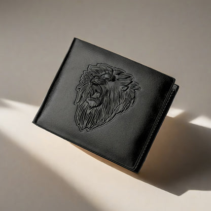 1pc Men's Lion 3D Embossed Pattern Wallet, Business PU Leather Wallet