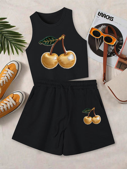 Casual Women's Two-Piece Set with Printed Top & Shorts