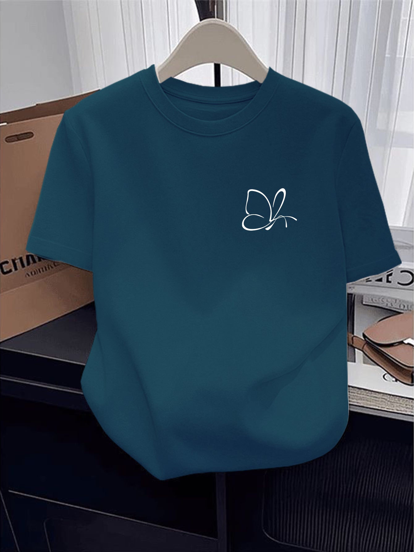 Women's Casual Cotton T-Shirt with Butterfly Applique, Lightweight Fit
