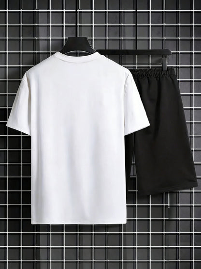 Men's Summer Short Sleeve T-Shirt and Shorts Set with Spartan Helmet P
