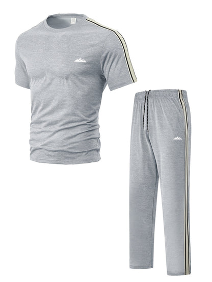 Men's Summer Quick-Dry Tracksuit Set with Striped Tee & Sweatpants