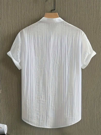 Men's Casual Elegant Short Sleeve Zipper Shirt with Stand Collar