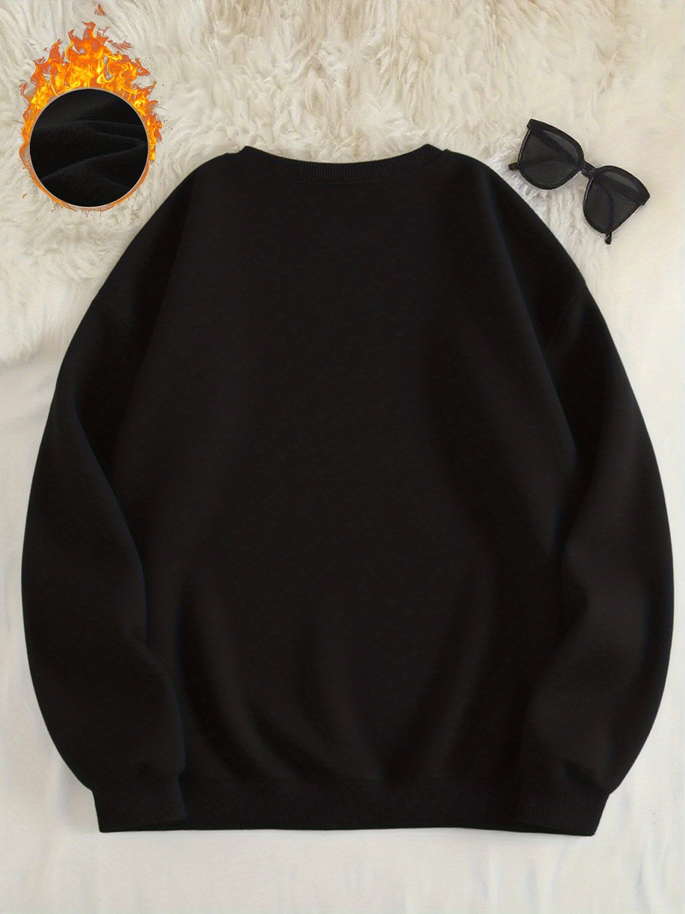 -Lined Women's Crewneck Pullover, Casual Printed Versatile Sweatshirt, Multiple Colors Available