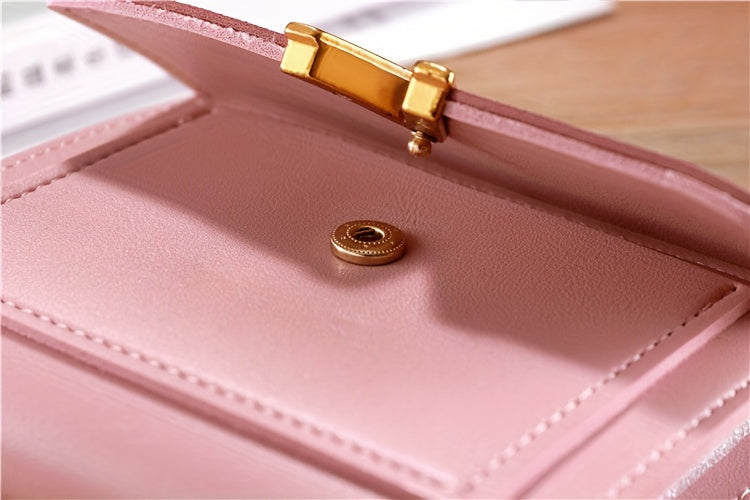 Women's Compact Tri-Fold Wallet - Short Fake Handbag with Snap Closure, Slim Card Holder & Cash Pocket, Casual Everyday Clutch for Smartphones (for women) - Asian Style Purse