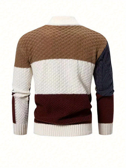 Տղամարդու աշուն/ձմեռ կորեական ոճի նորաձև, գունային բլոկներով, կանգնած օձիքով, երկար թևքերով, ազատ չափսի, ամենօրյա, բազմակողմանի, հարմարավետ, ամենօրյա օգտագործման համար նախատեսված սվիտեր