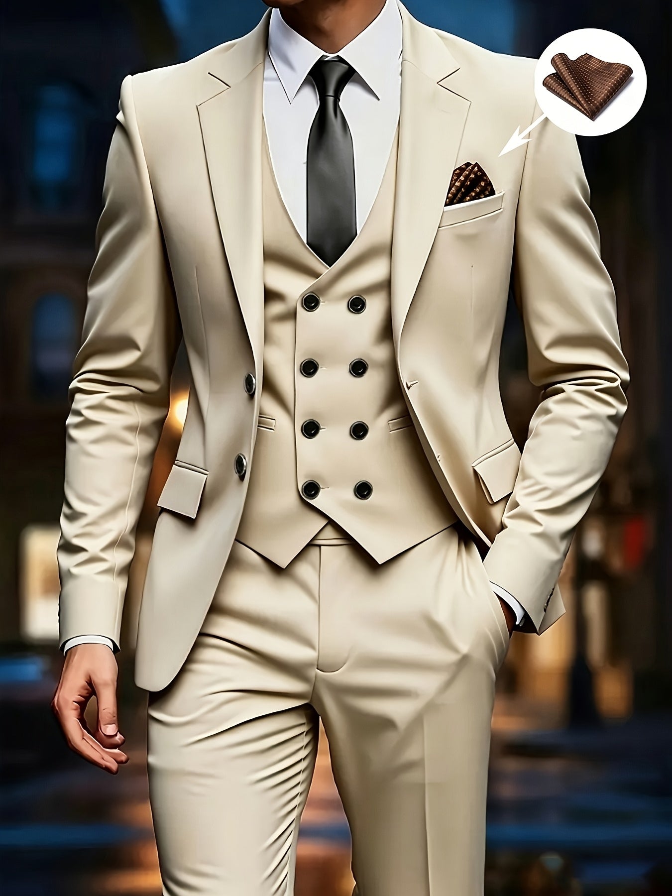 Men's 3-Piece Formal Suit Set with Jacket, Vest & Pants