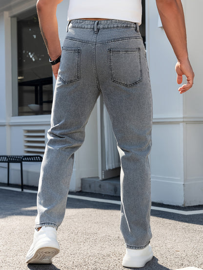Men'S Regular Fit Denim Jeans, 80% Cotton 9.5% Polyester 10% Rayon, All-Season Solid Color Raw Wash, Woven Fabric 382g/m², Basic Style Regular Length Pants