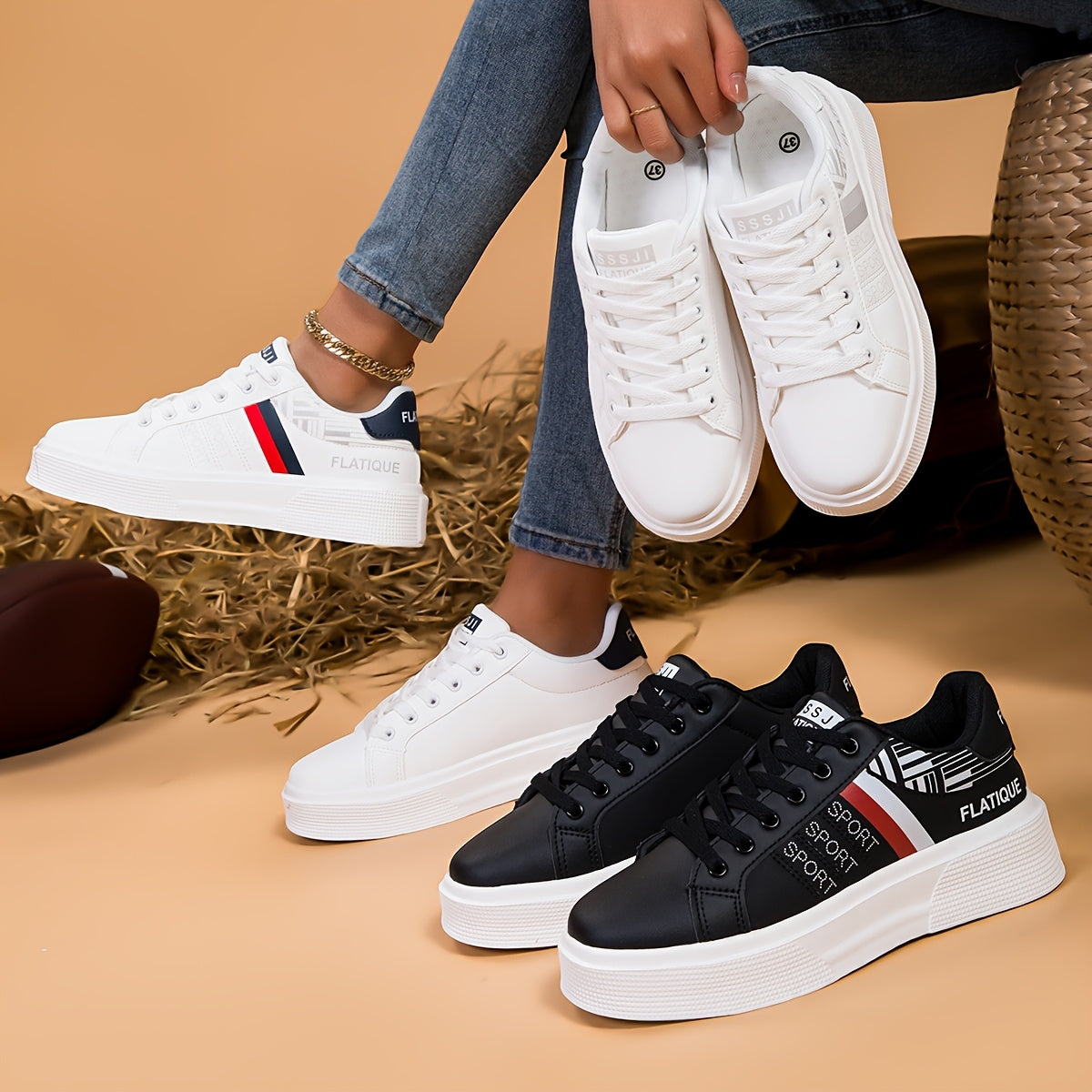 Men's Lightweight Black & White Sports Sneakers with Breathable Mesh