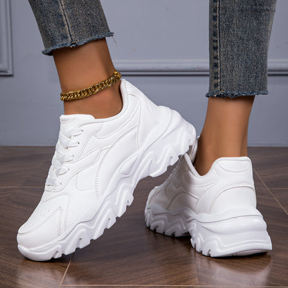 Women's Casual Sneakers, Fashionable White Low-Top Lace-Up Shoes for Walking And Shopping