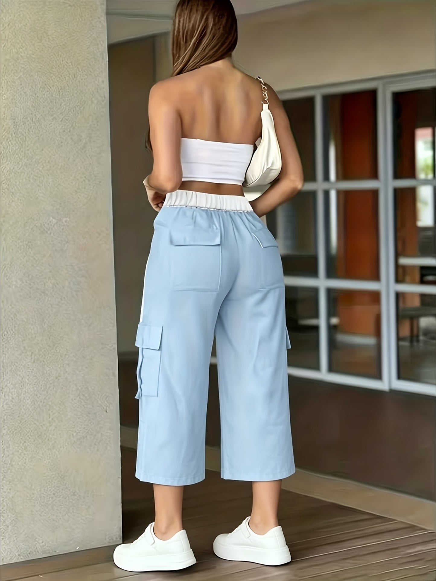 Women's Casual High-Waist Side Seam Ribbon Capri Shorts
