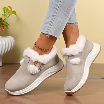 Women's Plush Winter Snow Boots with Faux Collar & - Slip-On/Lockable Ankle Strap, Cushioned PVC Sole - Grey/Lavender Synthetic - Warm Cozy Shoes for Ice, Snow, Indoor/Outdoor (Wide Widths Available) - Ideal, Winter Boots For