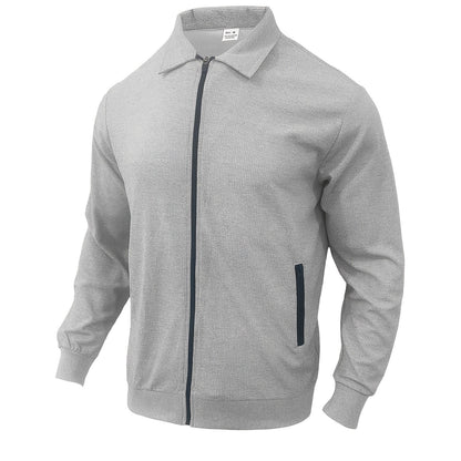 Men'S Lightweight Waffle-Knit Zip-Up Jacket - Casual Long Sleeve with Pockets, Loose Fit for Spring & Fall, Gray, Perfect for Outdoor Activities, Running, and Evening Outings, Spring Fall Clothing | Waffle Texture | Durable C