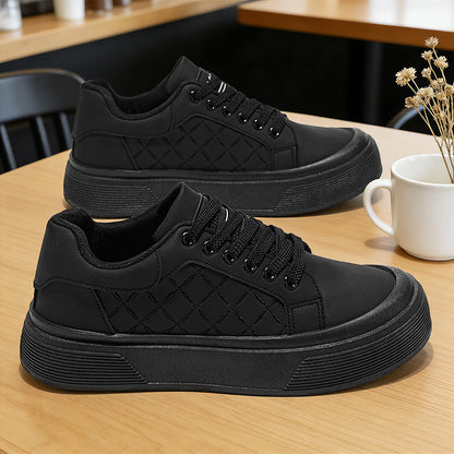 2026 Spring New Men's Flat Trail Running Shoes, Plaid Pattern Solid Color Thick-Sole Casual Sneakers for Boys, College Style Trendy Fashion Street Skate Shoes - ayq
