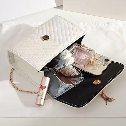 Կորեական ոճի բարձրակարգ հյուսվածքային կանացի պայուսակ, նոր ծոպավոր ռոմբուսային շղթայով փոքր քառակուսի պայուսակ, կանացի ուսապարկ, կրծքավանդակով պայուսակ