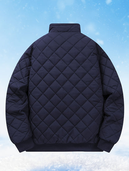 Men'S Diamond Pattern Fleece-Lined Jacket | Casual Stand Collar Warm Coat with Zipper Closure for Autumn and Winter