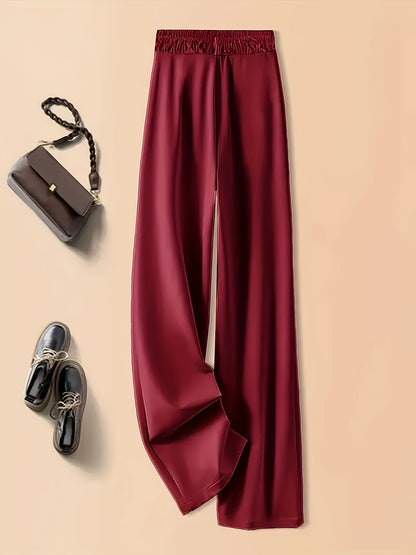 Elegant Navy Blue Satin Sleeveless Blouse & Wide-Leg Pants Set - Chic Belted Waist, High-Waisted Design, Smooth Texture, Perfect for Casual or Formal Occasions, Formal Attire | Belted Waist Blouse | Glossy Finish
