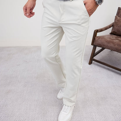 Men'S Casual Solid Color Regular Length Slight Stretch Woven Fabric Pants for Adult