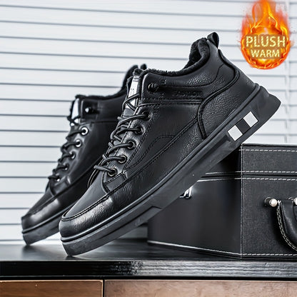 Men'S Winter Warm Fleece-Lined Low-Top Sneakers - Thermal Insulated Snow Boots with Arch Support, Lace-Up Closure, Non-Slip PVC Sole - All-Season Outdoor Hiking