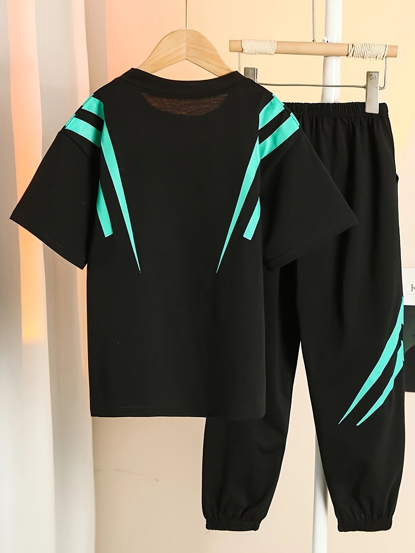 Boys' Casual Lightning Print Two-Piece Set for Spring/Summer