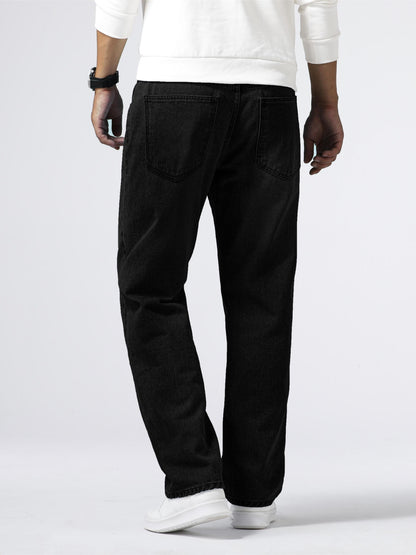 Loose Fit Straight Leg Jeans, Men's Casual Street Style Distressed Denim Pants For All Seasons
