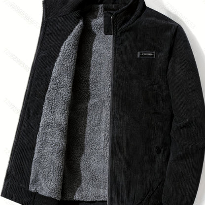 Men's Corduroy Jacket Olive Green - Retro Loose-Fit Full-Zip Winter Coat with Stand Collar & Zippered Pockets, Machine Washable Corduroy Outer (No) for Casual & Formal Wear - Autumn/Winter Outerwear, Womens Coats And Jackets,