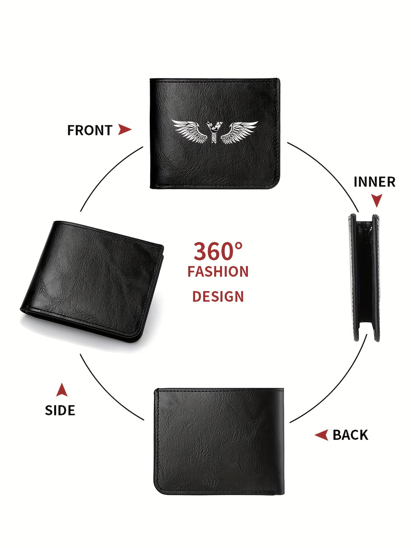 Wing Letter Print Faux Leather Wallet - Casual Fold Design with Credit Card Slots and Coin Purse, Perfect Valentine's Day Gift