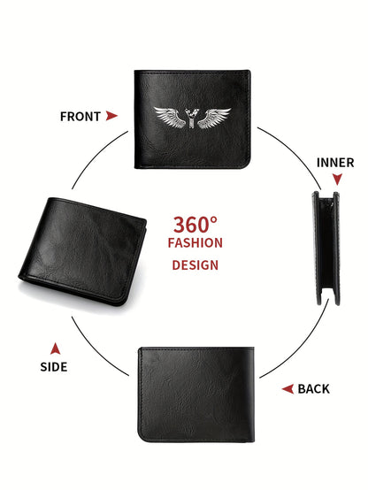 Wing Letter Print Faux Leather Wallet - Casual Fold Design with Credit Card Slots and Coin Purse, Perfect Valentine's Day Gift